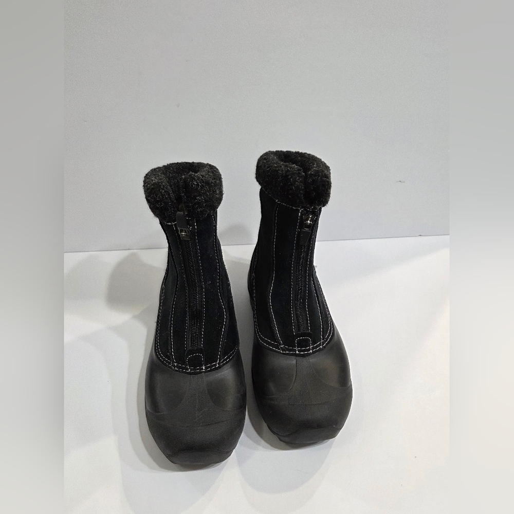 Sorel Crestwynd Boots Women Faux Fur Thinsulate Front Zip Waterproof Black Sz 8.
